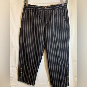 Striped Black and Gray Pants with Gold Buttons